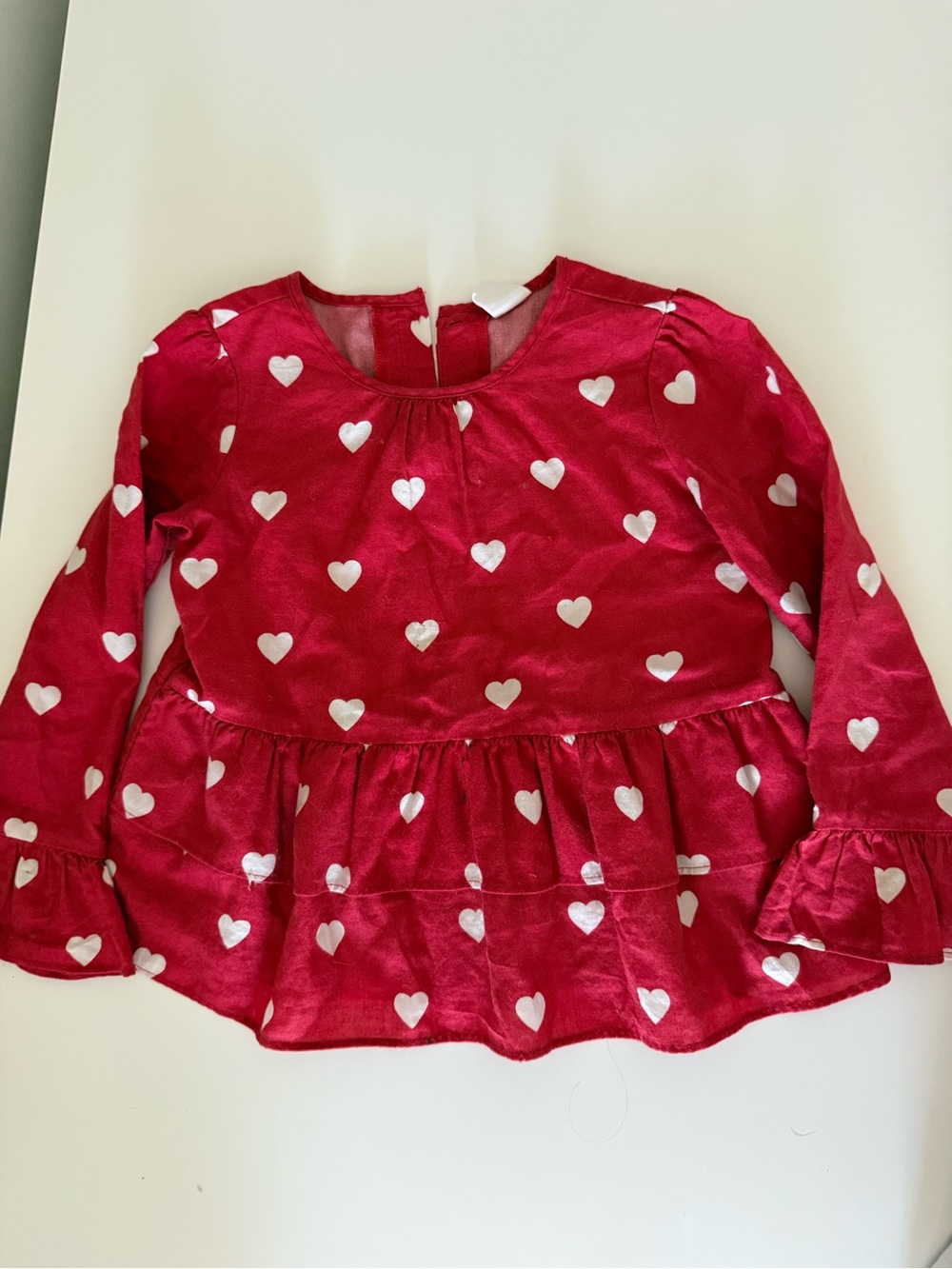 GAP Red Long-Sleeve Heart Peplum Top